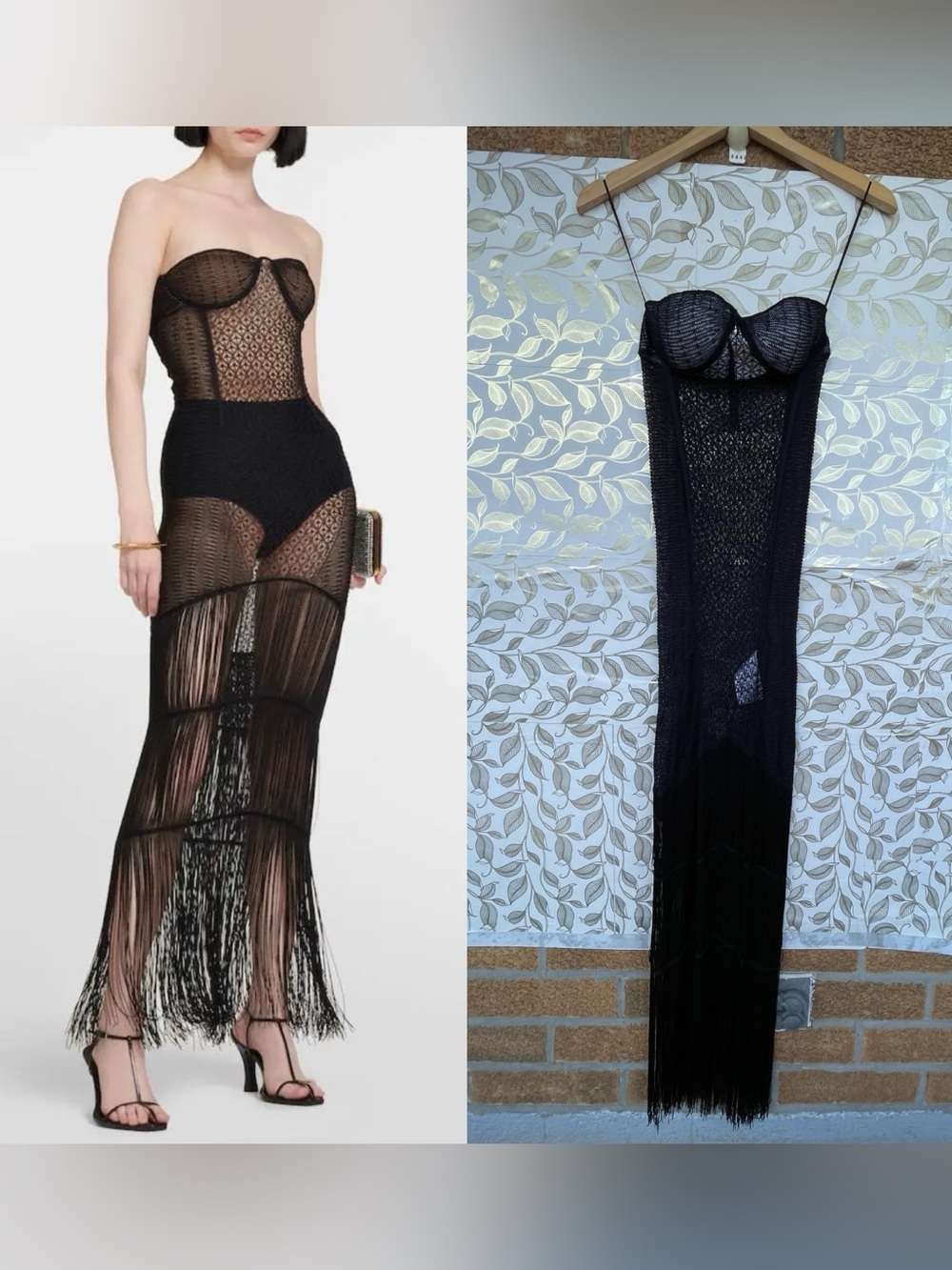 KHAITE Liv Fringed Knit Maxi Dress Black Sheer Lace Italian Runway Sample XS S